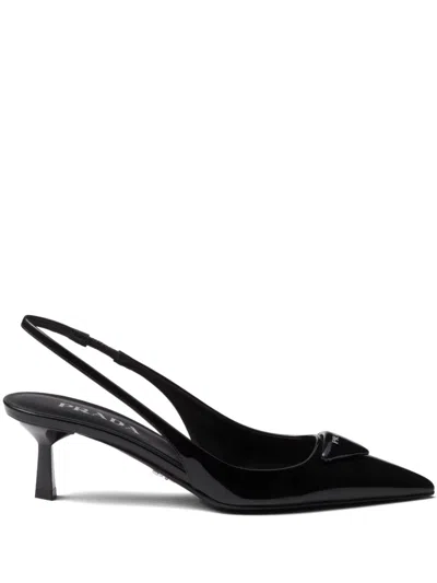 Prada 55mm Patent-leather Slingback Pumps In Black