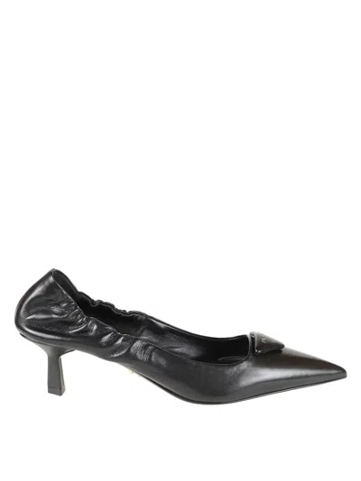 Prada Pointed Toe Kitten Heel Pumps With Ruched Detail In Black