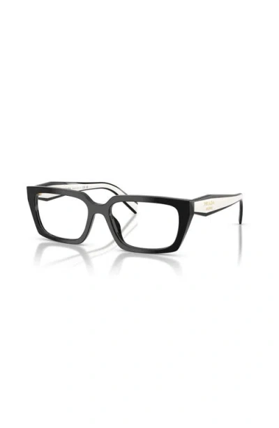 Prada 55mm Rectangle Optical Glasses In Black