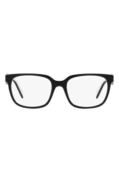 Prada 55mm Rectangular Optical Glasses In Black