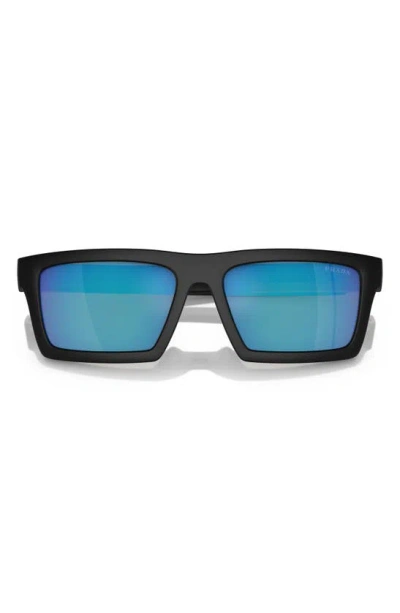 Prada 55mm Rectangular Sunglasses In Black/ Green Blue