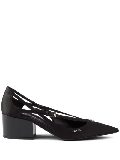 Prada Leather Cutout Block-heel Pumps In Animal Print