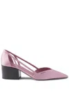 Prada Satin Finish Low Block Heel Pumps In Pink