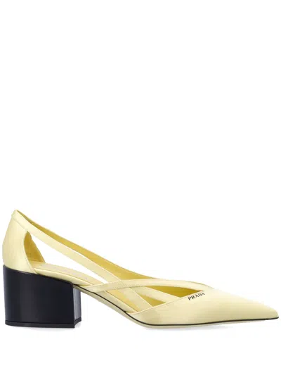 Prada 55mm Satin Cut Out Pumps In Yellow