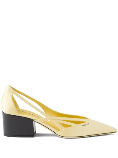 Prada Cut-out-pumps Aus Satin In Yellow