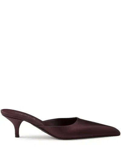 Prada 55mm Satin Mules In Brown