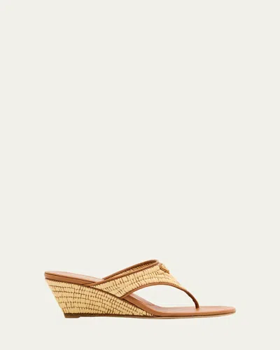 Prada 55mm Triangle Logo Raffia And Leather Thong Sandals In Neutral