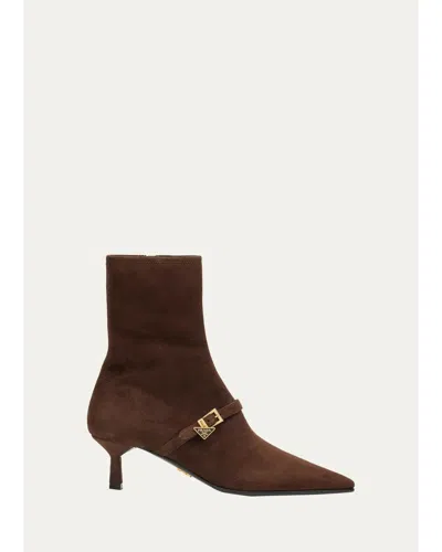 Prada 55mm Triangle Logo Suede Ankle Boots In Brown