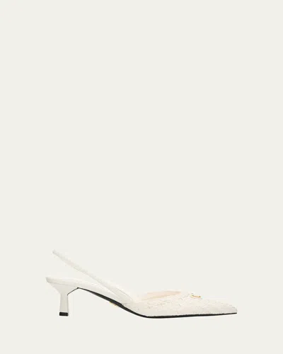 Prada 55mm Triangle Logo Woven Leather Slingback Pumps In Multi