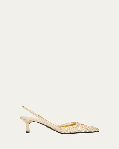 Prada 55mm Triangle Logo Woven Leather Slingback Pumps In Multi