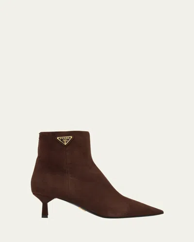 Prada 55mm Triangle Suede Ankle Booties In Brown