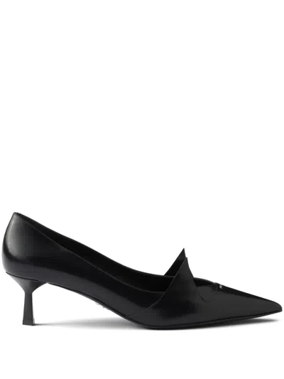 Prada 55mm Two-tone Brushed-leather Pumps In Black