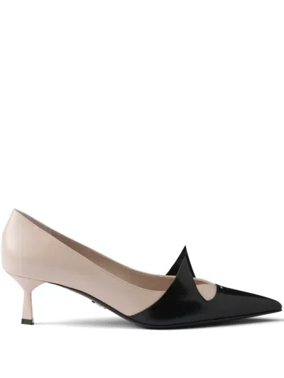 PRADA 55MM TWO-TONE BRUSHED-LEATHER PUMPS