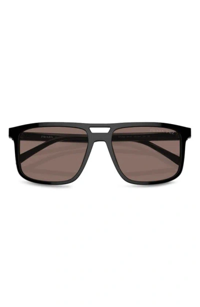 Prada 56mm Polarized Rectangular Sunglasses In Black