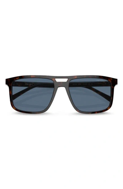 Prada 56mm Rectangular Sunglasses In Brown/ Dark Blue