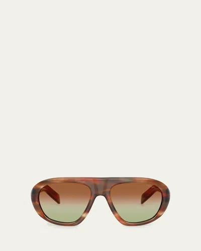 Prada 57mm Acetate Aviator Sunglasses In Brown