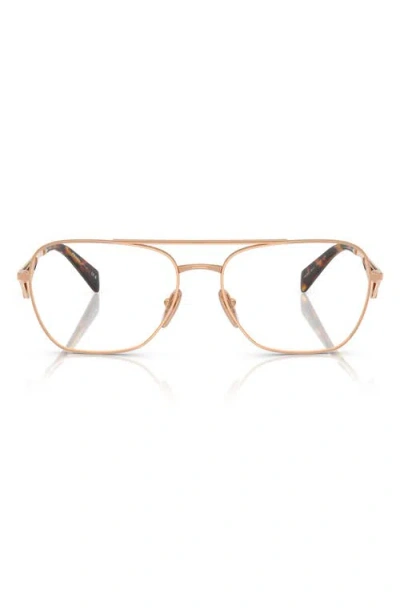 Prada 57mm Pilot Optical Glasses In Rose Gold