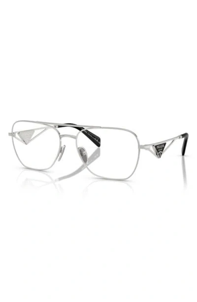Prada 57mm Pilot Optical Glasses In Silver