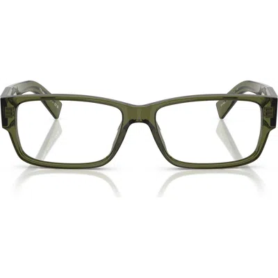 Prada 57mm Rectangular Optical Glasses In Transparent Green