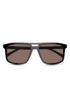 Prada 56mm Polarized Rectangular Sunglasses In Black