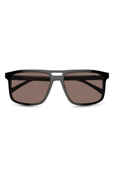 Prada 58mm Polarized Rectangular Sunglasses In Brown