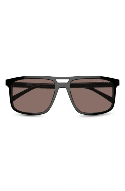 Prada 56mm Polarized Rectangular Sunglasses In Black