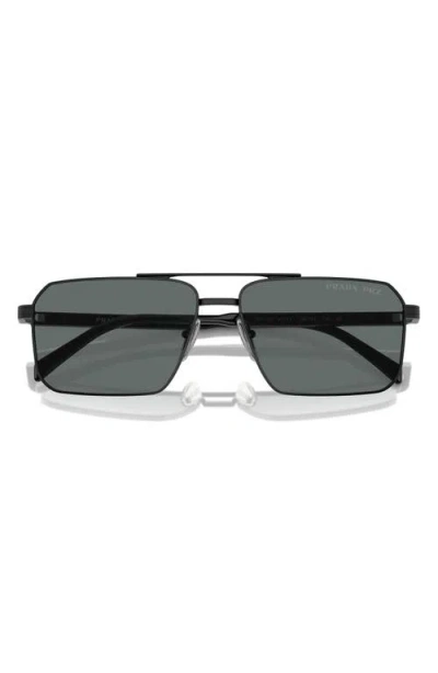 Prada 58mm Polarized Rectangular Sunglasses In Black