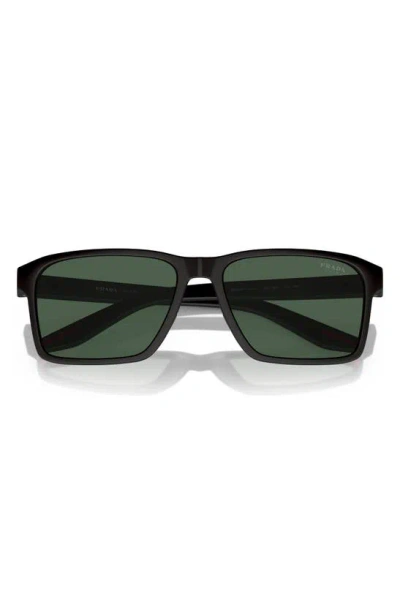 Prada 58mm Rectangular Sunglasses In Black/green Solid