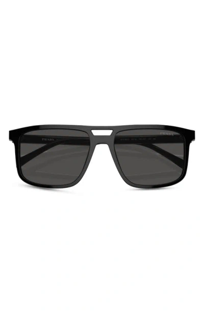 Prada 58mm Rectangular Sunglasses In Black