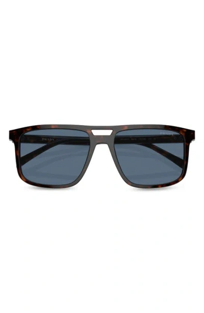 Prada 58mm Rectangular Sunglasses In Brown/ Dark Blue