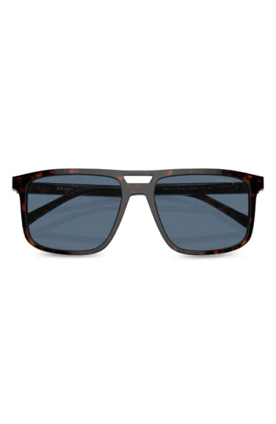 Prada 58mm Rectangular Sunglasses In Brown/dark Blue