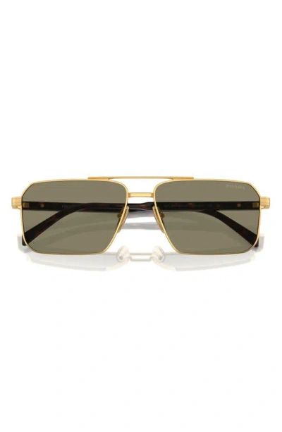 Prada 58mm Rectangular Sunglasses In Gold/ Lite Brown