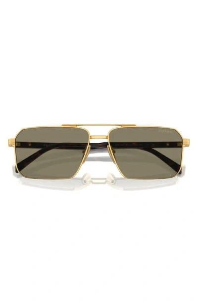 Prada 58mm Rectangular Sunglasses In Gold/lite Brown
