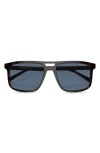 Prada 58mm Rectangular Sunglasses In Havana/ Dark Blue