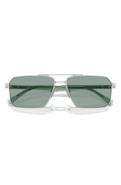 Prada 58mm Rectangular Sunglasses In Silver/teal