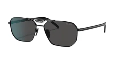Pre-owned Prada 58ys 1ab5s0 Metal Rectangle Grey Lens Sunglasses In Black