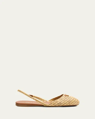 Prada 5mm Raffia Slingback Flats In Brown