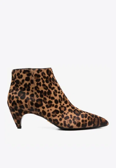 Prada 60 Leopard Print Ankle Boots In Multi