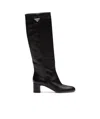 Prada Logo Plaque-detail Panelled Boots In Black