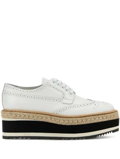 Prada Women White Leather Lace-up Shoes In Multi
