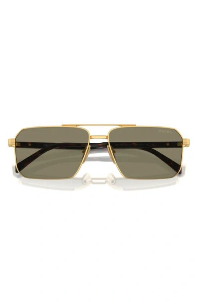 Prada 61mm Rectangular Sunglasses In Gold/ Lite Brown