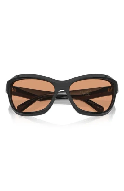 Prada 63mm Oversize Butterfly Sunglasses In Black