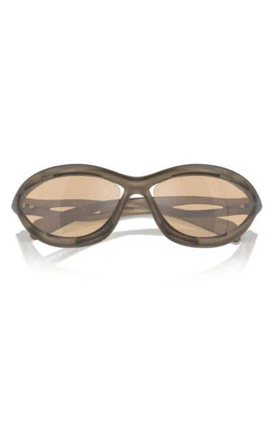 Prada 63mm Oversize Cat Eye Sunglasses In Loden Frosted/ Orange Mirror