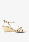 Prada Metallic Wedge Sandals Ankle Strap Open Toe In Gold