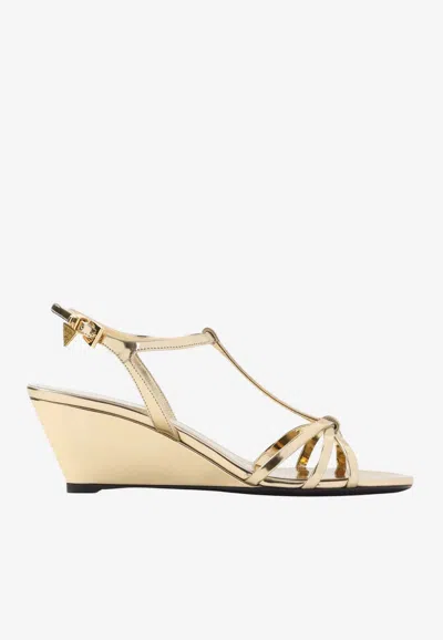 Prada Metallic Wedge Sandals Ankle Strap Open Toe In Multi