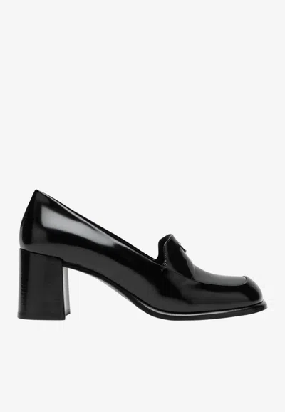 Prada 65 Polished Leather Pumps In Black
