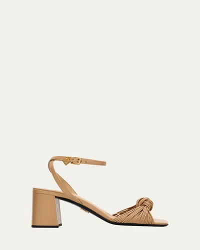 Prada 65mm Mignon Knotted Leather Sandals In Blue