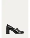 Prada 65mm Mocassini Leather Loafer Pumps In Black