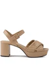 Prada Nappa Leather Block Heel Sandals With Platform In Nude