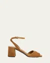 Prada 65mm Triangle Logo Suede Block-heel Sandals In Brown
